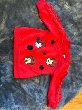 Disney Red Minnie Mouse Ruffle Sleeve Sweatshirt Top